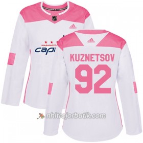 Dame Ishockey Washington Capitals Tröja Evgeny Kuznetsov 92 Adidas 2017-2018 Vit Rosa Fashion Authentic